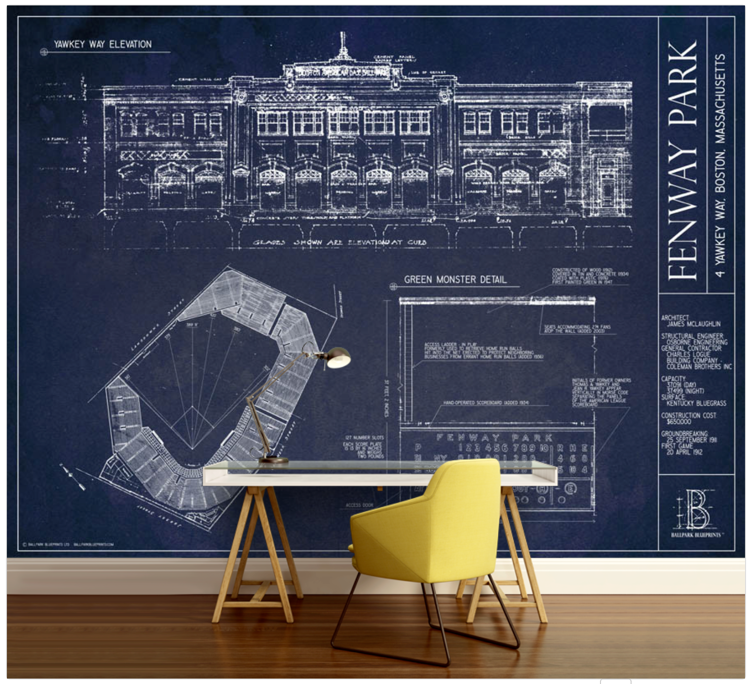 Dodger Stadium Blueprint Mural - Murals Your Way