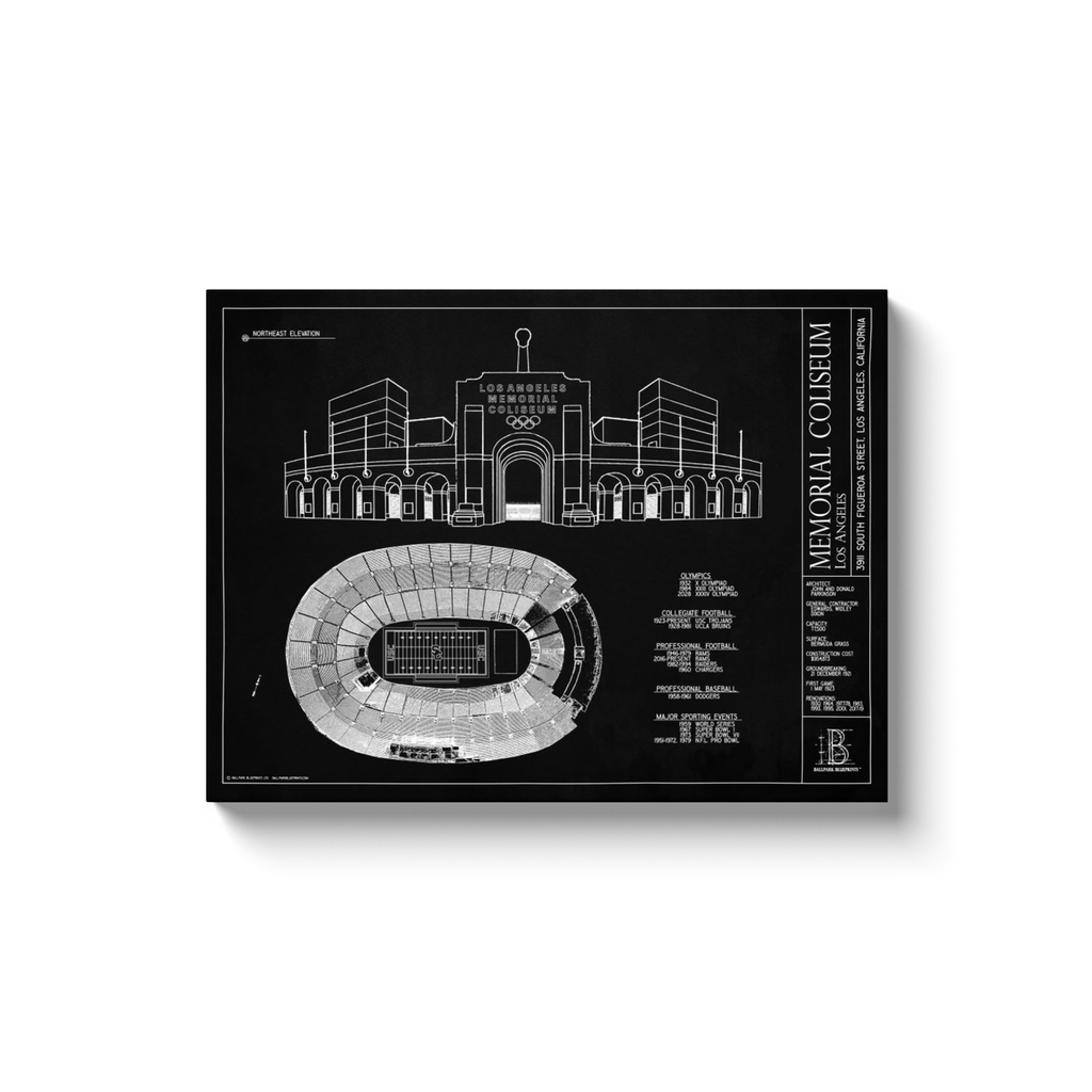 LA MEMORIAL COLISEUM (USC) 18X24" CANVAS WRAP - BLACK – Ballpark Blueprints