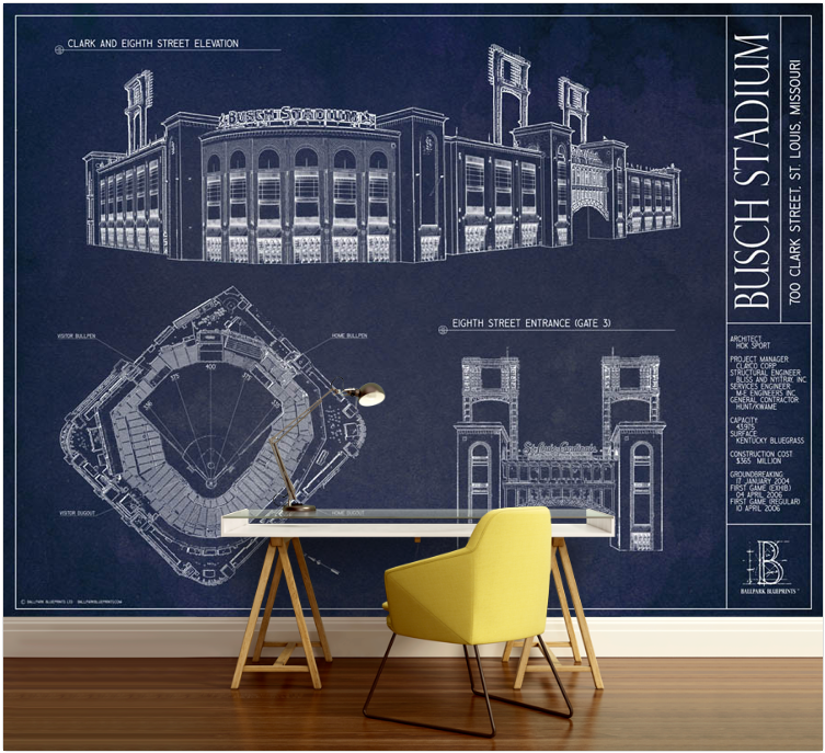 Busch Stadium Blueprint Wallpaper Mural - Murals Your Way