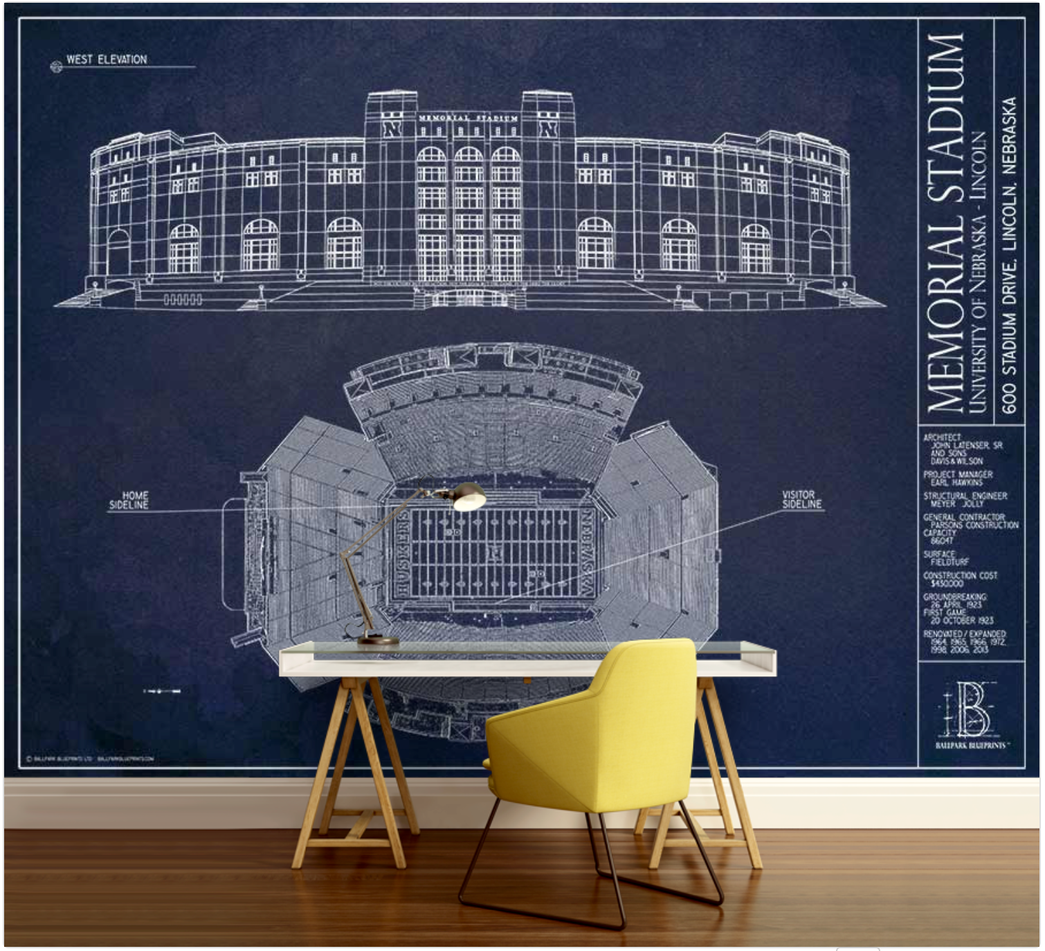 Dodger Stadium Blueprint Mural - Murals Your Way