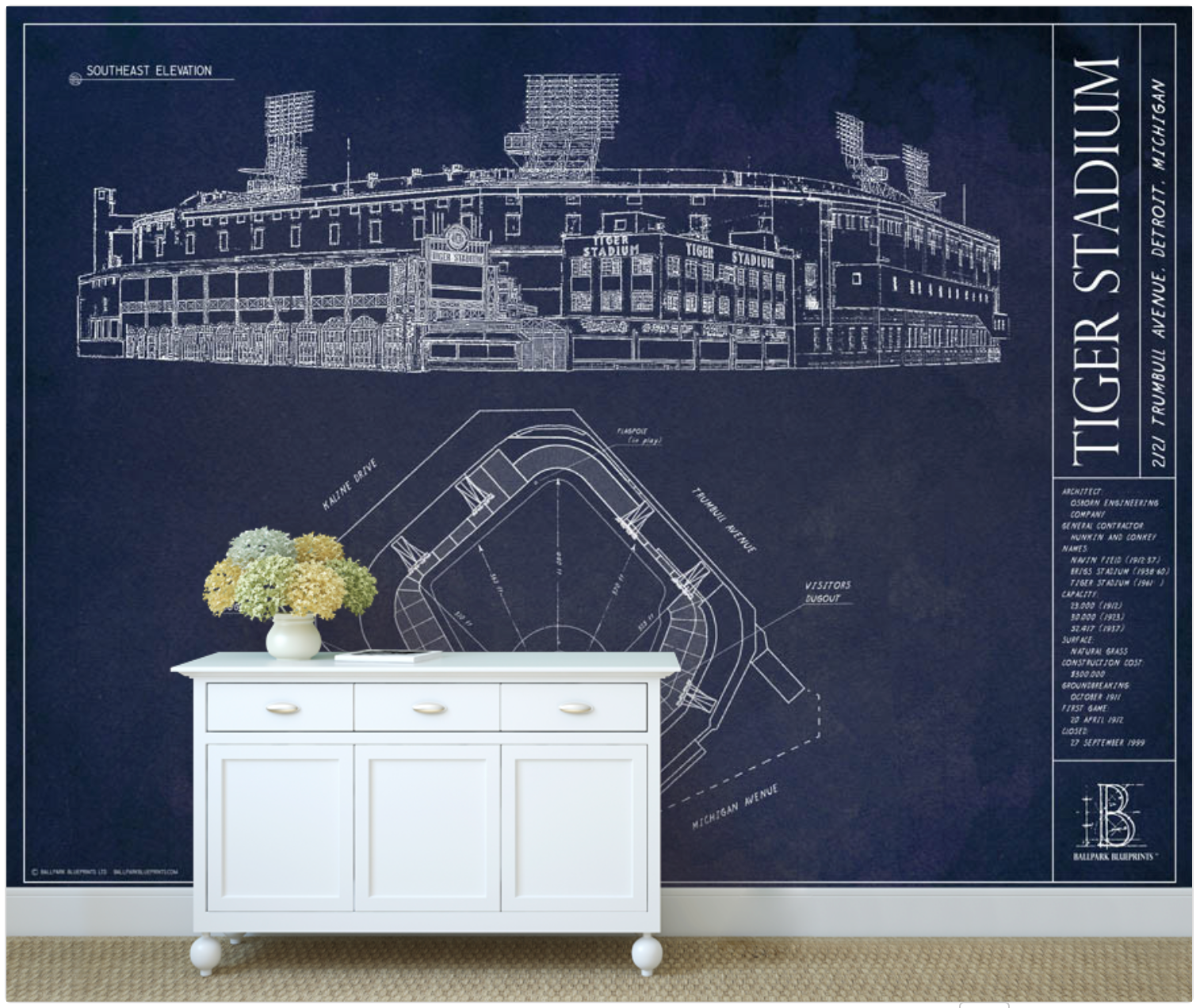 Yankee Stadium Blueprint Wall Mural  Yankee Stadium Blueprint Wallpaper -  Murals Your Way