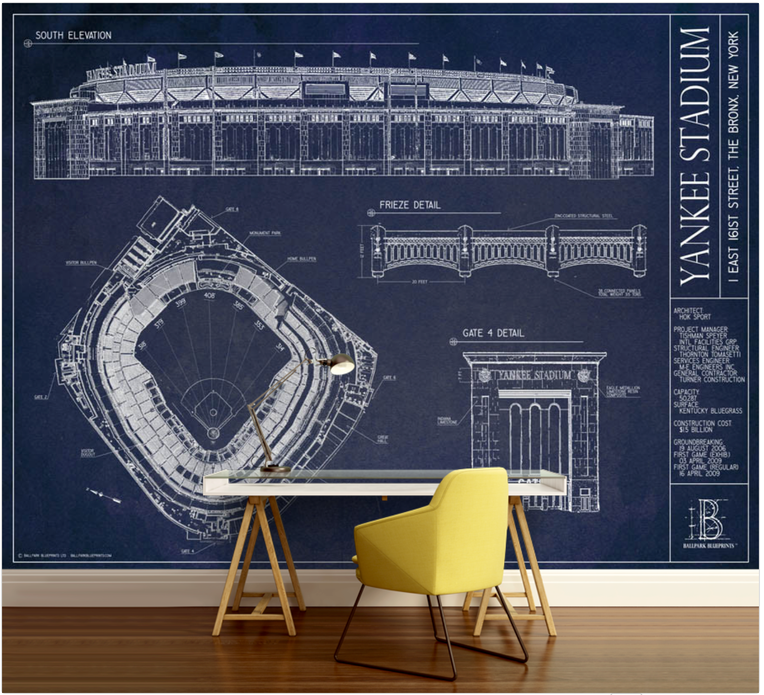Yankee Baseball Stadium Wall Mural, Baseball Wallpaper