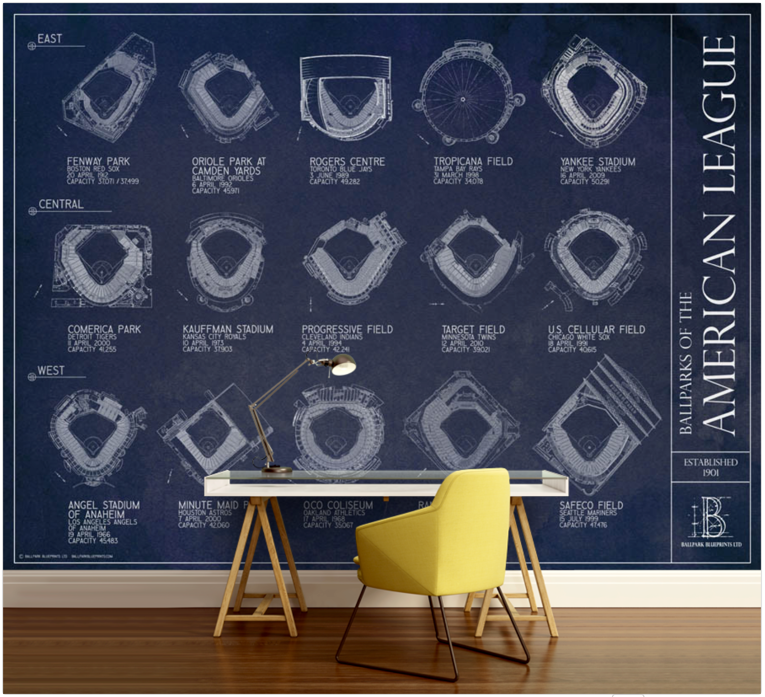 Great American Ballpark Blueprint Wallpaper Mural - Murals Your Way