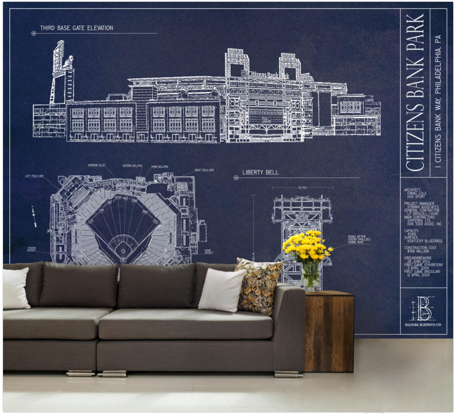 Great American Ballpark Blueprint Wallpaper Mural - Murals Your Way