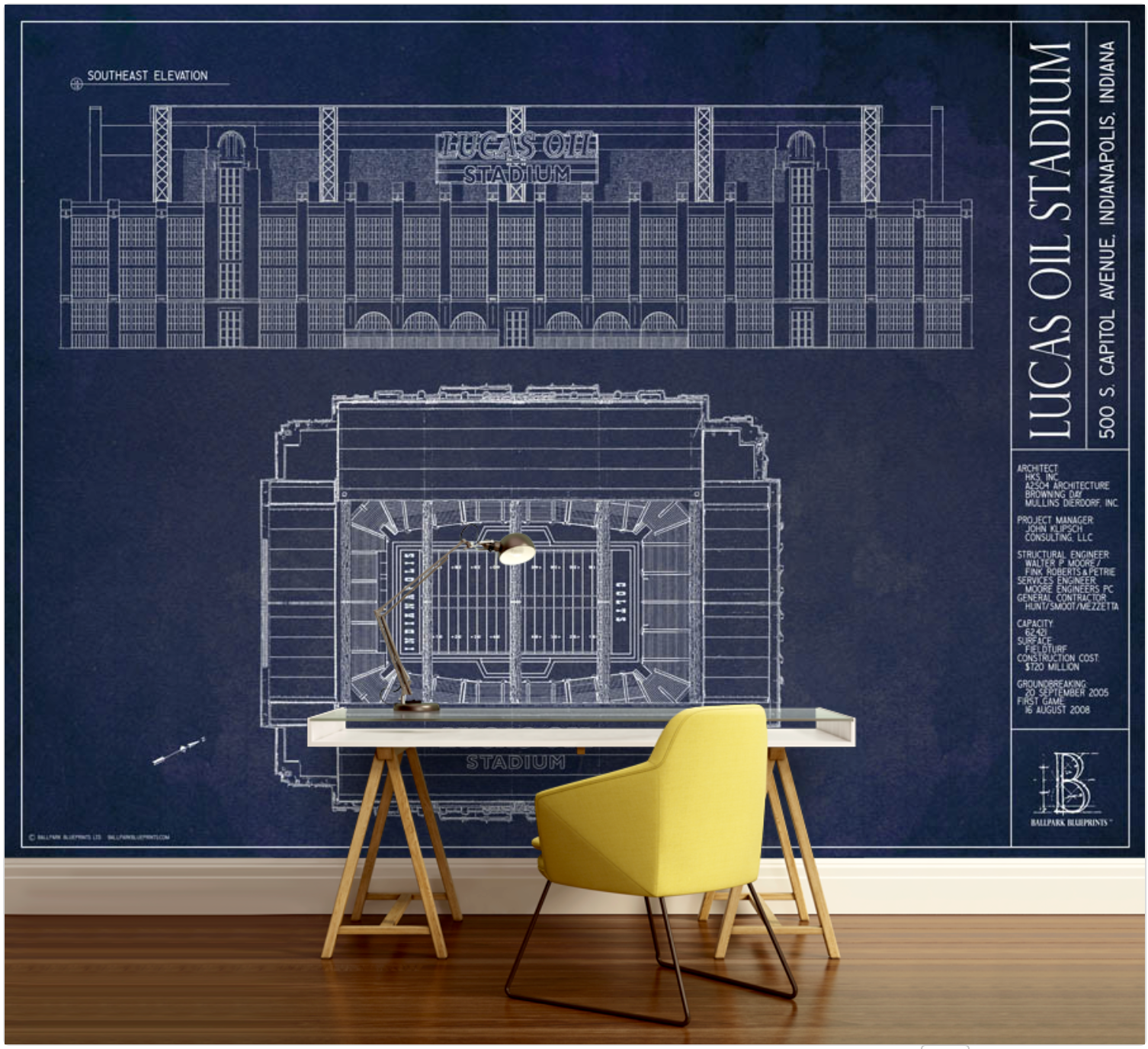 Ballpark In Arlington Blueprint Mural - Murals Your Way