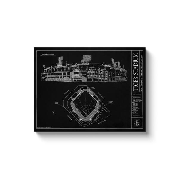 Old Tiger Stadium 18x24" Canvas Wrap - Black