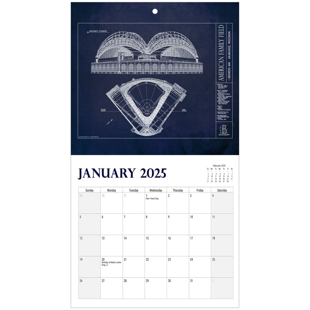 2025 Baseball Wall Calendars Ballpark Blueprints