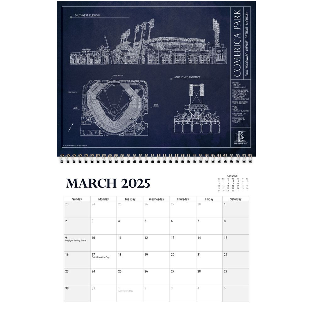 Baseball 2025 Wall Calendar – Ballpark Blueprints