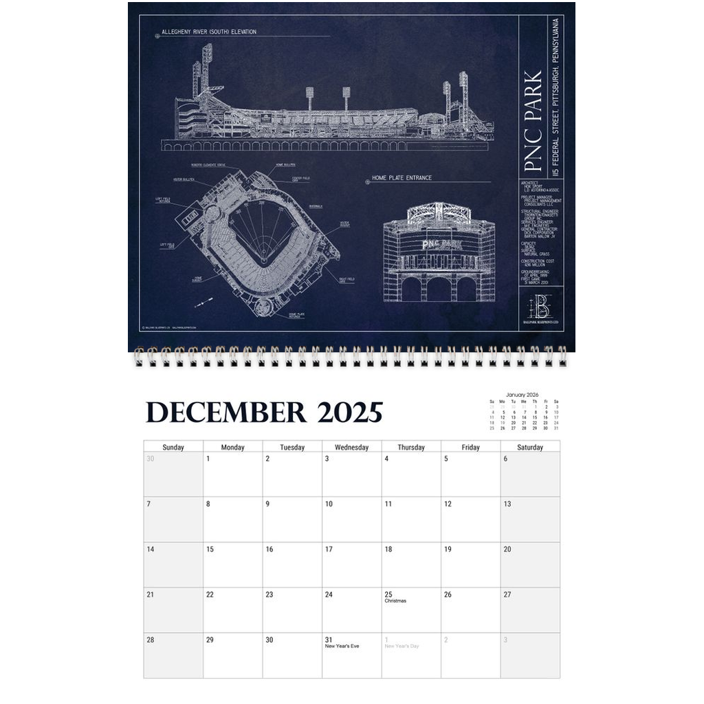 Baseball 2025 Wall Calendar – Ballpark Blueprints