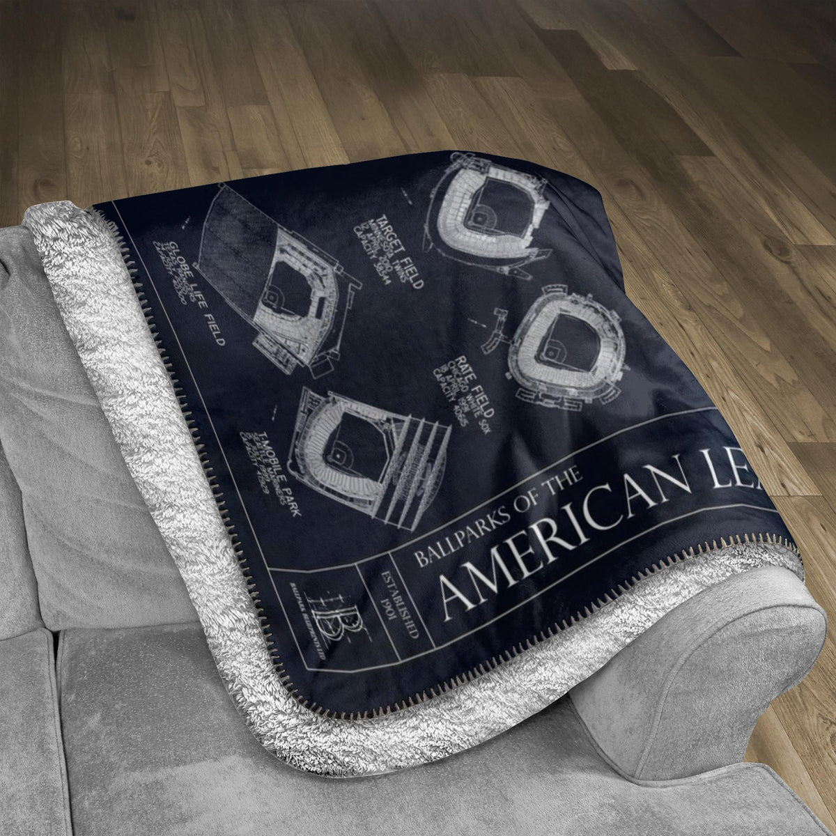 Ballparks of the American League Updated 2025 (Steinbrenner Field) Fleece Sherpa Blankets — lifestyle hero