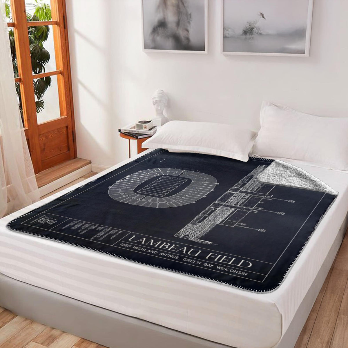 Old Lambeau Field Fleece Sherpa Blankets — lifestyle hero