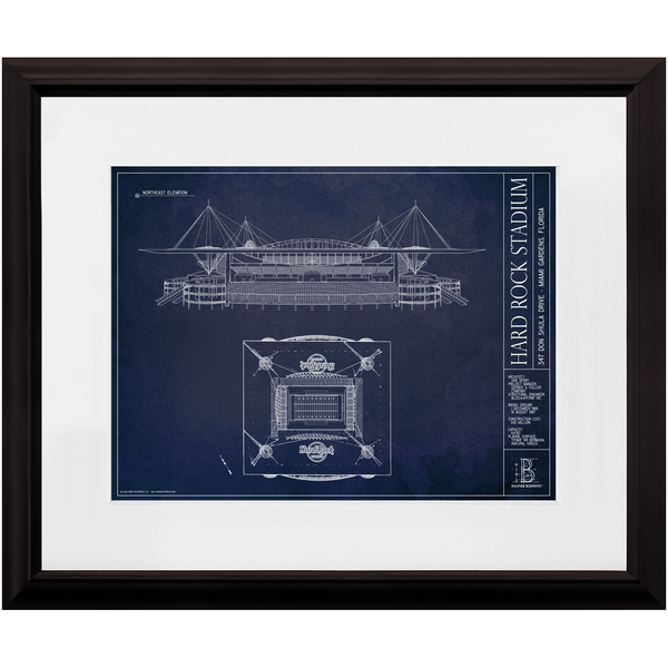 Miami Dolphins Hard Rock Stadium Blueprint Football Print 