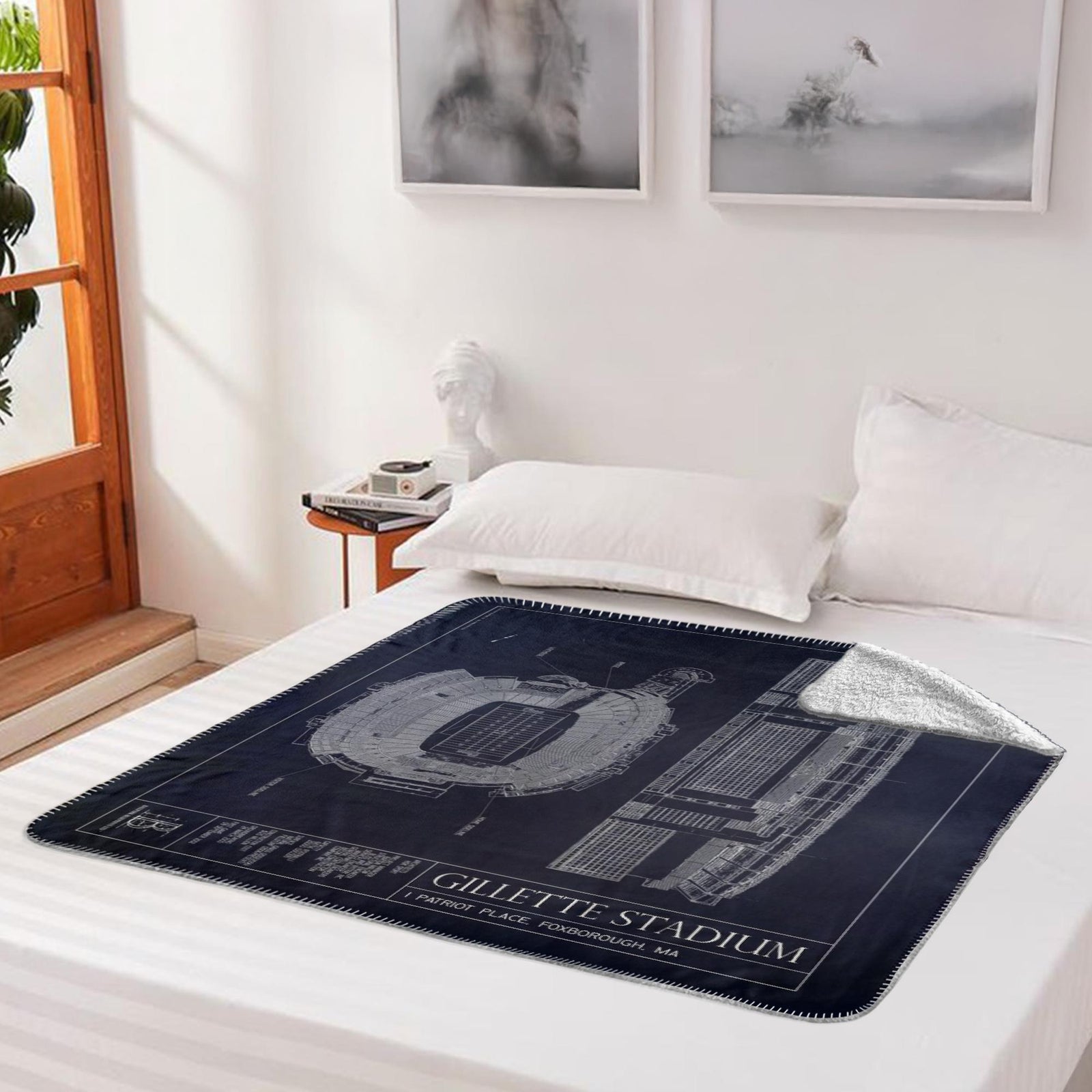 Gillette Stadium Fleece Sherpa Blanket – Ballpark Blueprints, image size:1600x1600