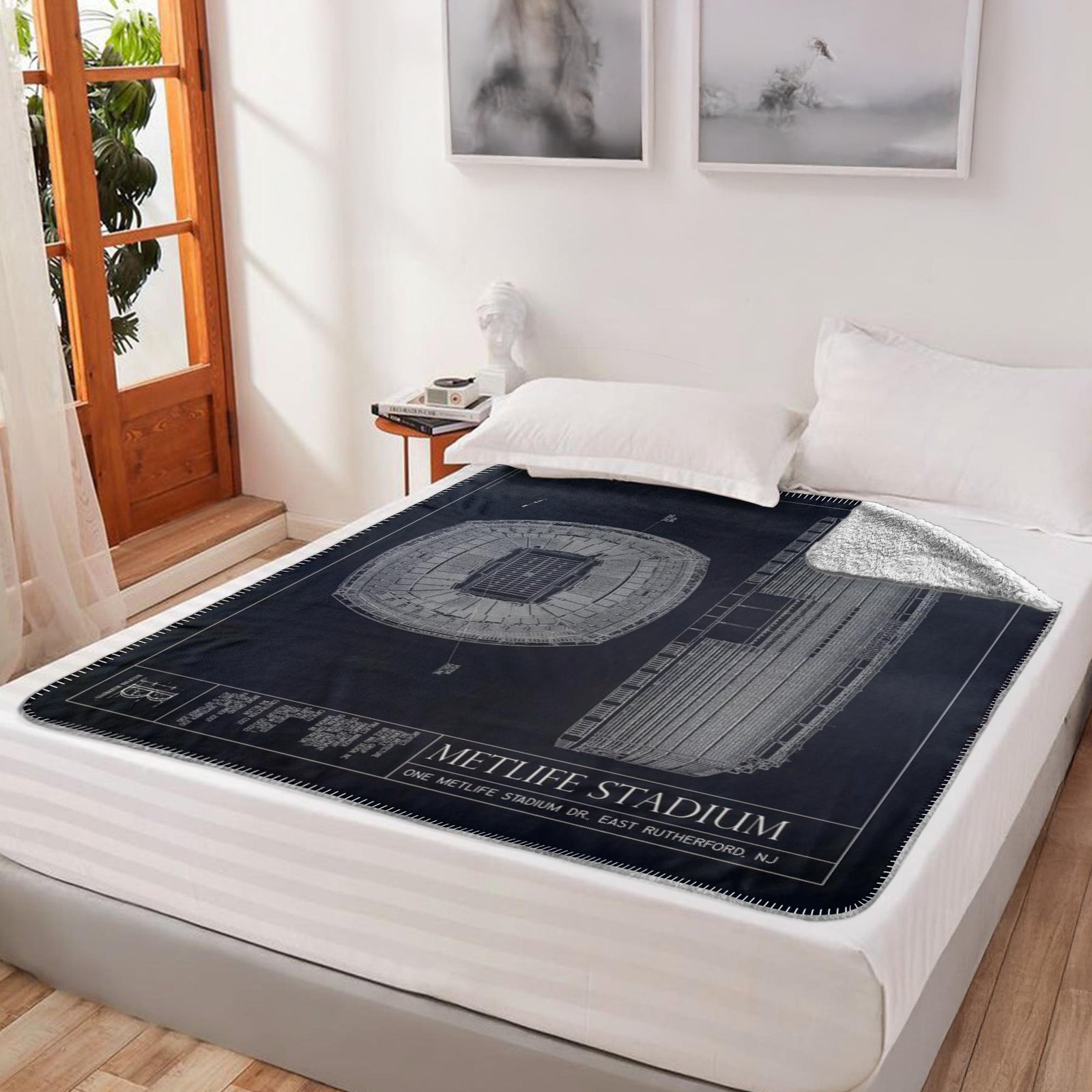 Metlife Stadium Fleece Sherpa Blanket – Ballpark Blueprints, image size:1600x1600