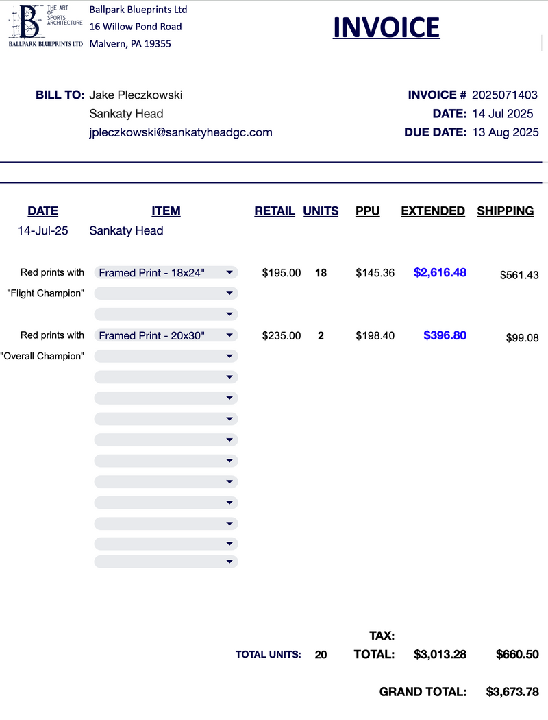 Sankaty Head invoices as of July 14, 2025