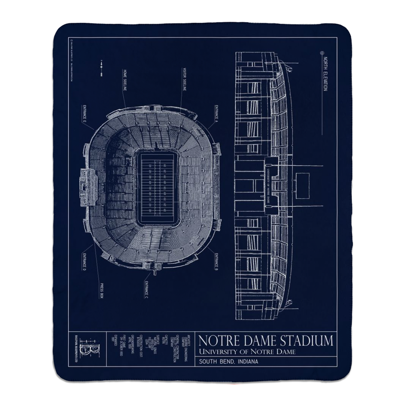 Notre Dame Stadium Fleece Sherpa Blanket