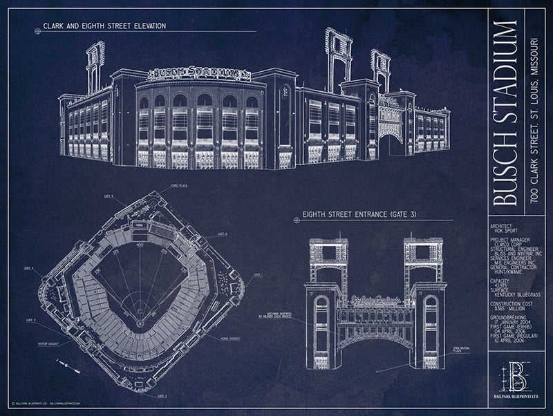 St. Louis Cardinals Busch Stadium Ballpark Blueprint Baseball 