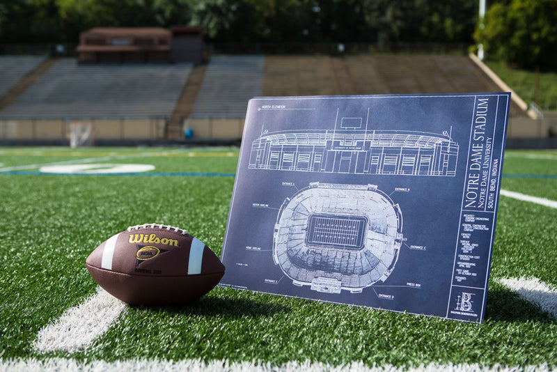 The intricately detailed Notre Dame Stadium blueprint is a great way to show Fighting Irish pride all year round.