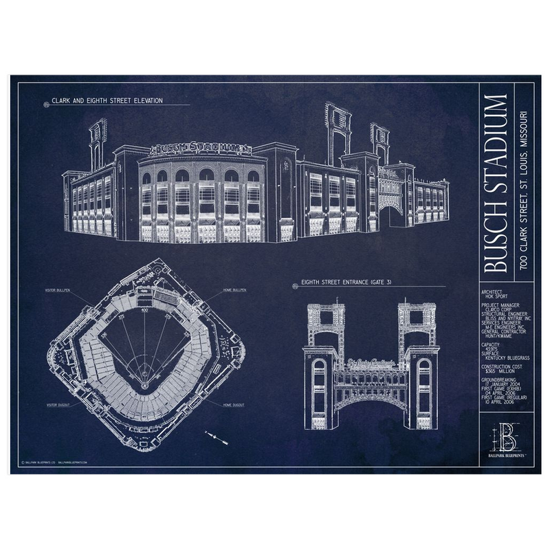 St Louis Prints Black and White: Busch Stadium at Night at Clark and Spruce