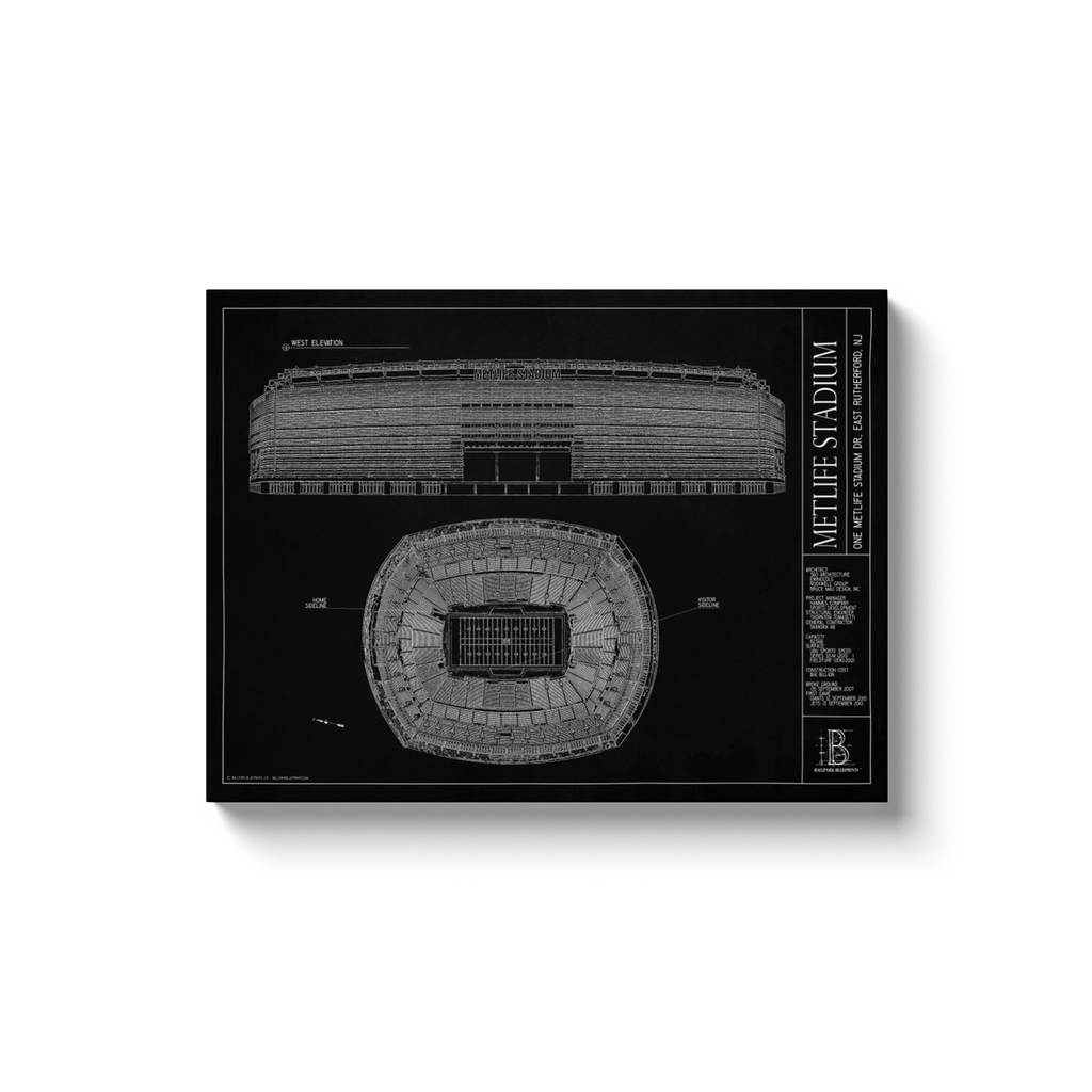 Metlife Stadium 18x24 Canvas Wrap Black Ballpark Blueprints