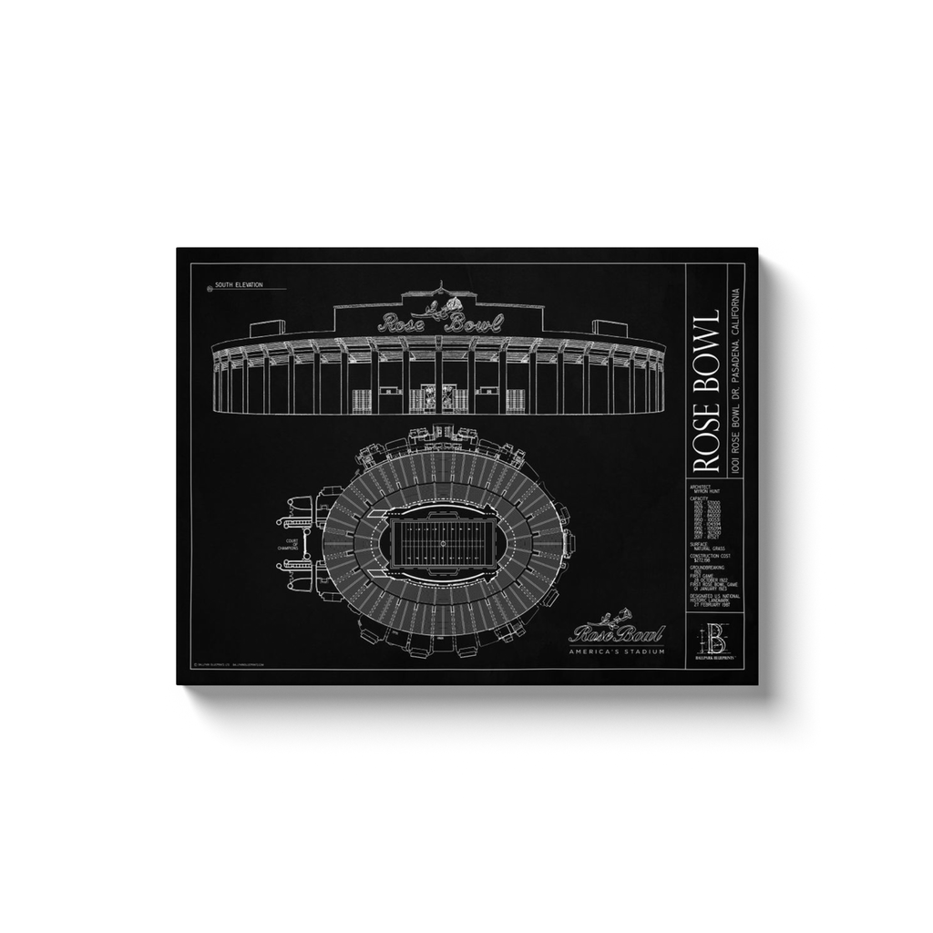 Rose Bowl 18x24 Canvas Wrap Black Ballpark Blueprints