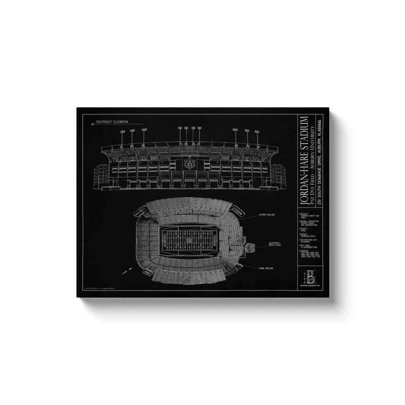 Jordan-Hare Stadium (Auburn University) 18x24" Canvas Wrap - Black