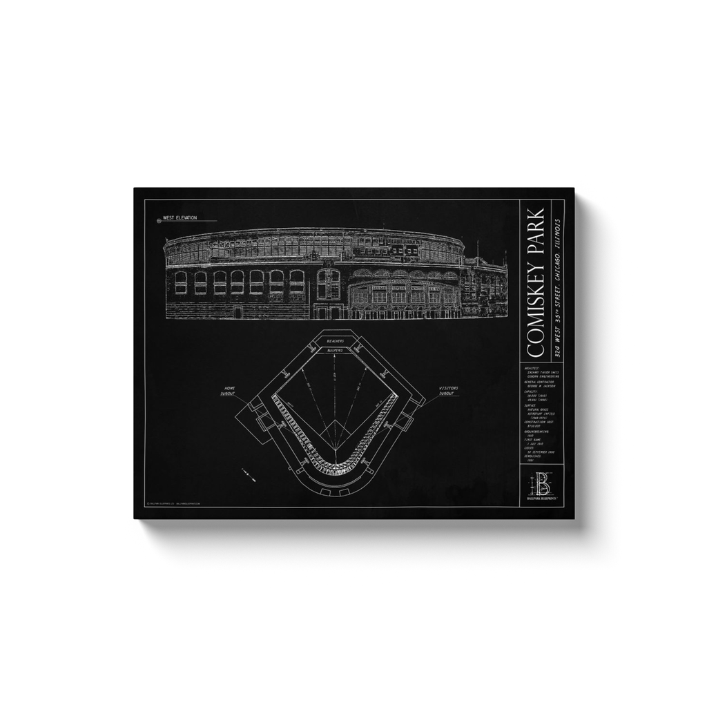 Old Comiskey Park 18x24 Canvas Wrap Black Ballpark Blueprints