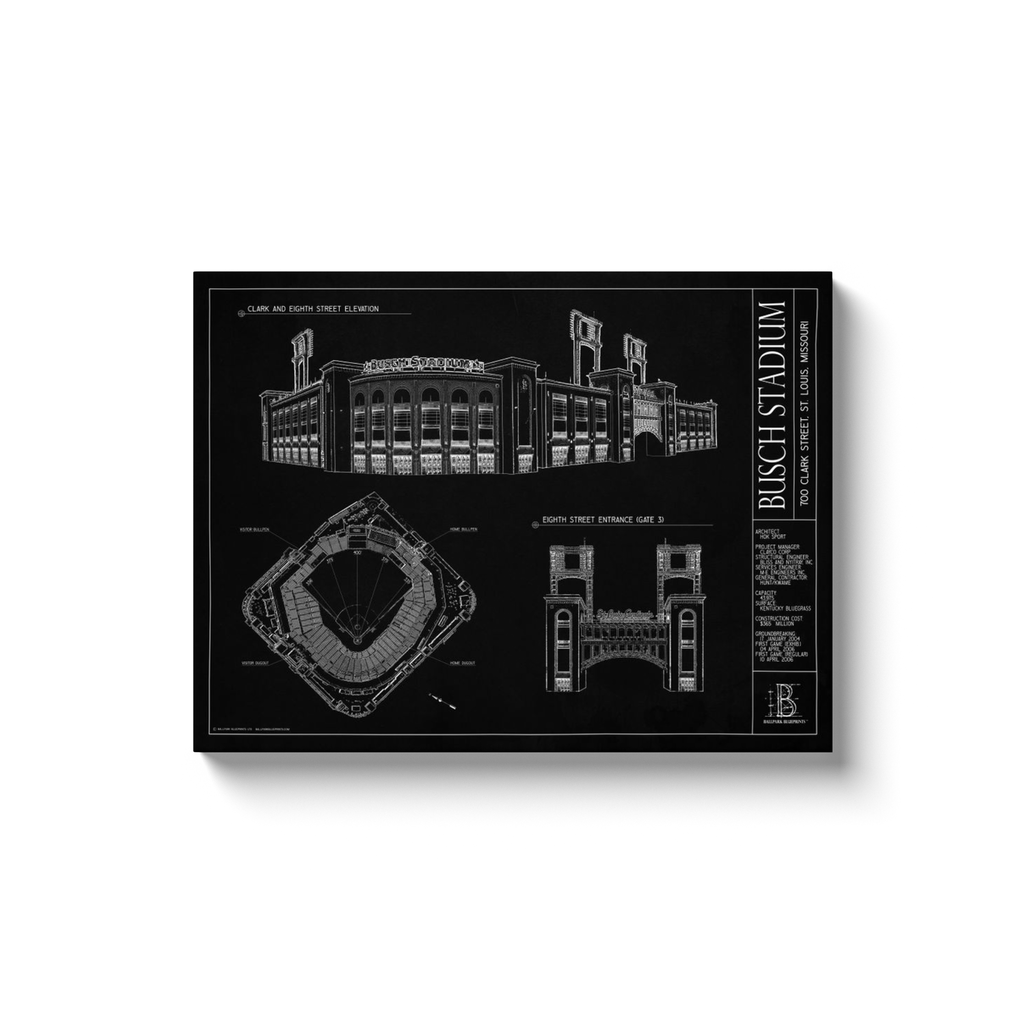 Busch Stadium 18x24 Canvas Wrap Black Ballpark Blueprints