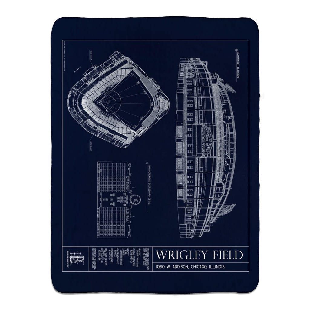 Wrigley Field Fleece Sherpa Blanket Ballpark Blueprints